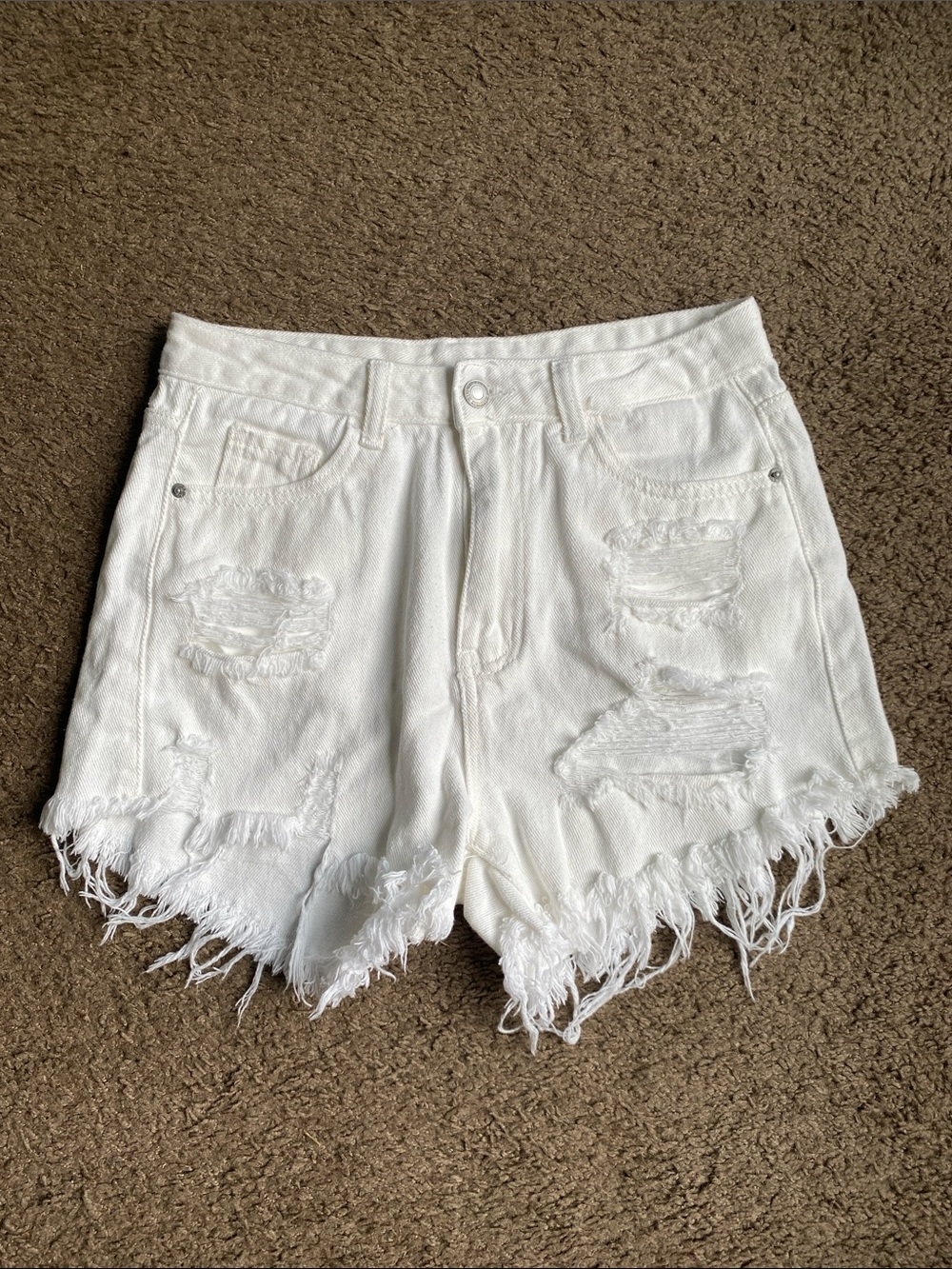 White Distressed Denim Shorts